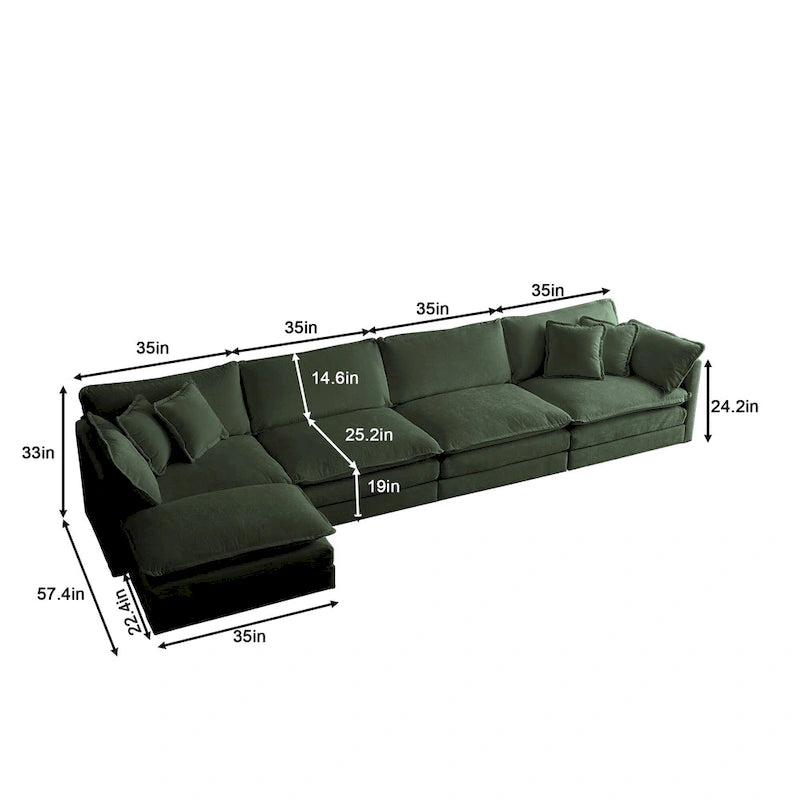 5-Piece Modular Chenille Upholstered L-Shaped Sectional Sofa with Ottoman