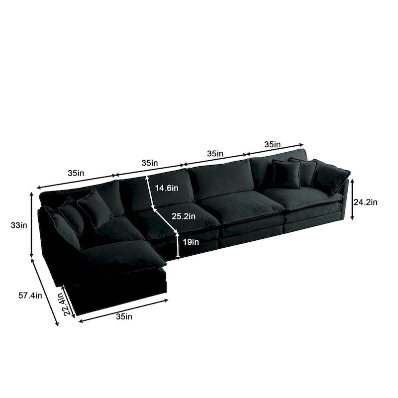 5-Piece Modular Chenille Upholstered L-Shaped Sectional Sofa with Ottoman