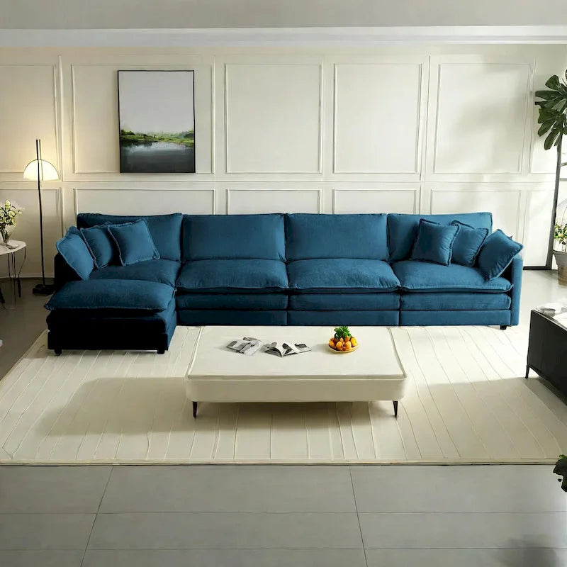 5-Piece Modular Chenille Upholstered L-Shaped Sectional Sofa with Ottoman