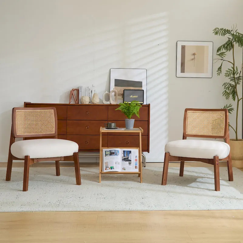 Christopher Knight Home -Alma (Set of 2) Modern Beige Lounge Chair with Woven Backrest, Sturdy Wooden Frame