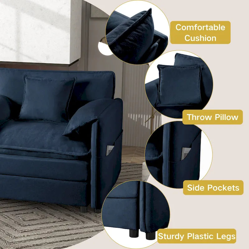 2-Piece 75.59 Chenille Cloud Loveseat Sofa Set with Deep Seat and 4 Pillows
