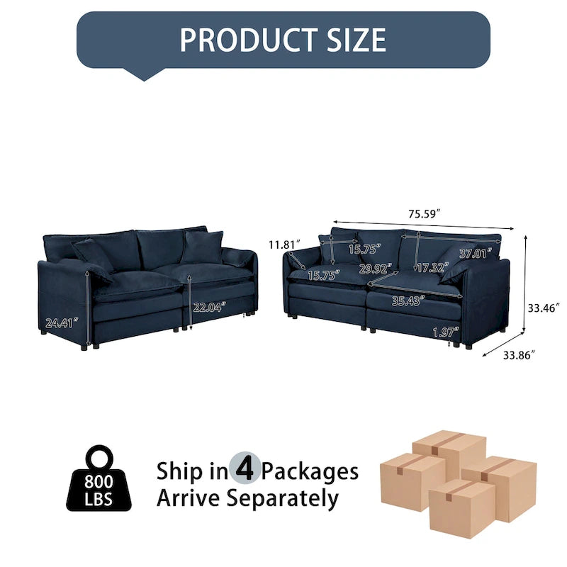 2-Piece 75.59 Chenille Cloud Loveseat Sofa Set with Deep Seat and 4 Pillows