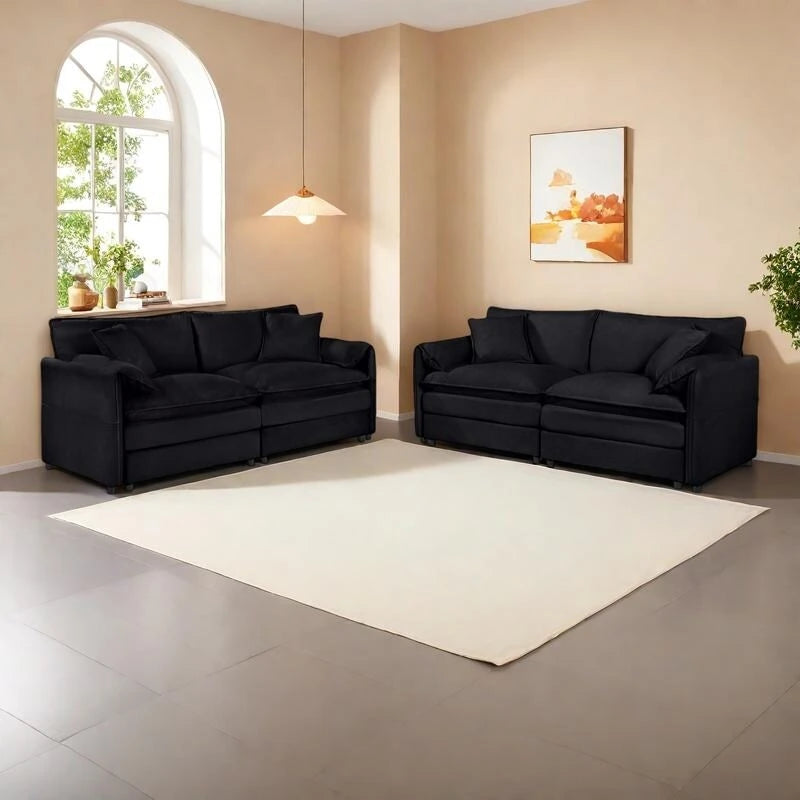 2-Piece 75.59 Chenille Cloud Loveseat Sofa Set with Deep Seat and 4 Pillows