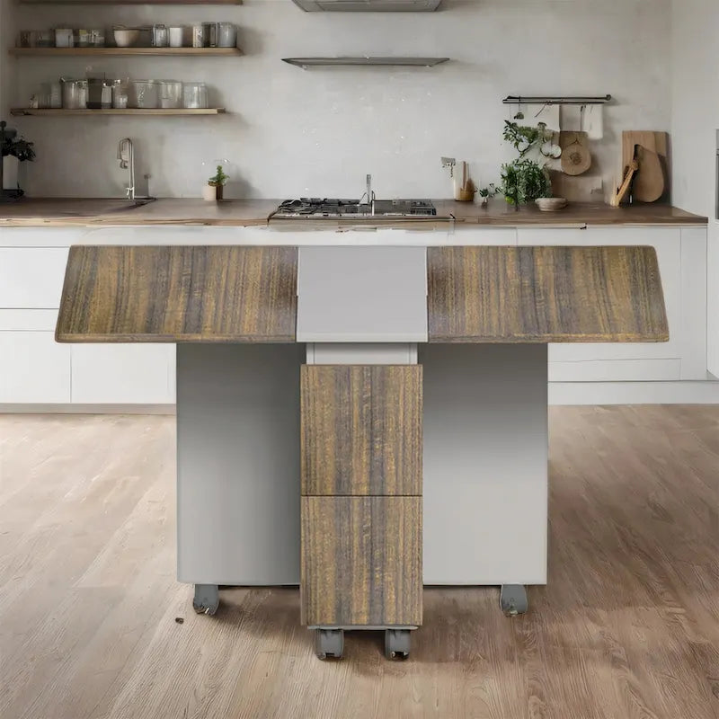 5 Pieces Rolling Wood Extendable Dining Table Set with 4 Chairs