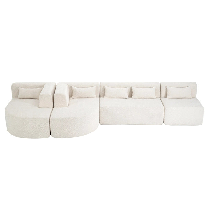 Upholstered Modular Sofa with 2 Curved Chaise Lounges and 5 Back Pillows, Free-Combination Sofa Couch for Living Room