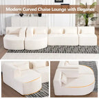 Upholstered Modular Sofa with 2 Curved Chaise Lounges and 5 Back Pillows, Free-Combination Sofa Couch for Living Room