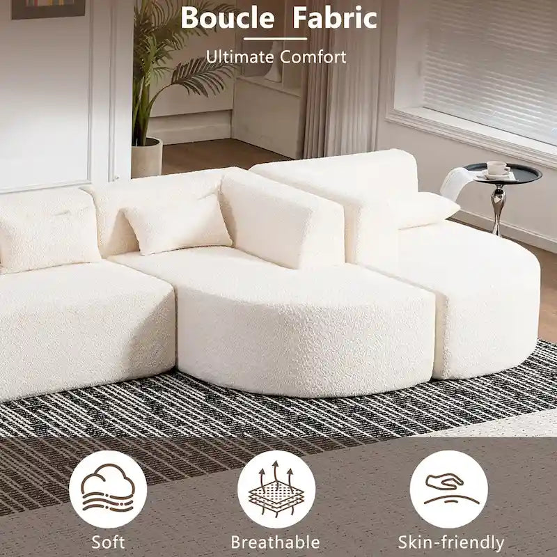 Upholstered Modular Sofa with 2 Curved Chaise Lounges and 5 Back Pillows, Free-Combination Sofa Couch for Living Room