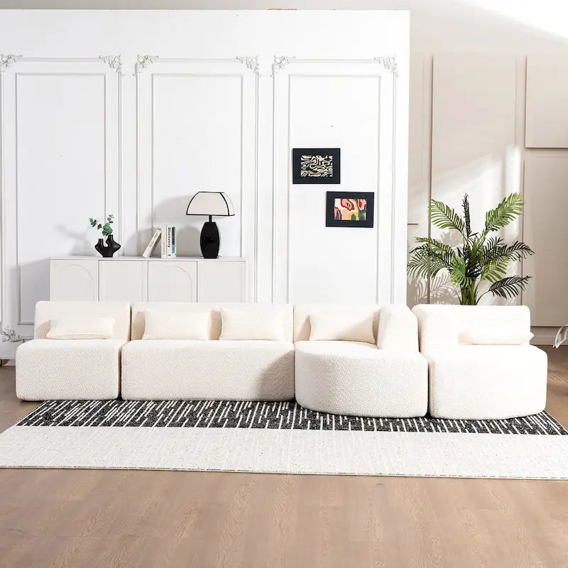 Upholstered Modular Sofa with 2 Curved Chaise Lounges and 5 Back Pillows, Free-Combination Sofa Couch for Living Room
