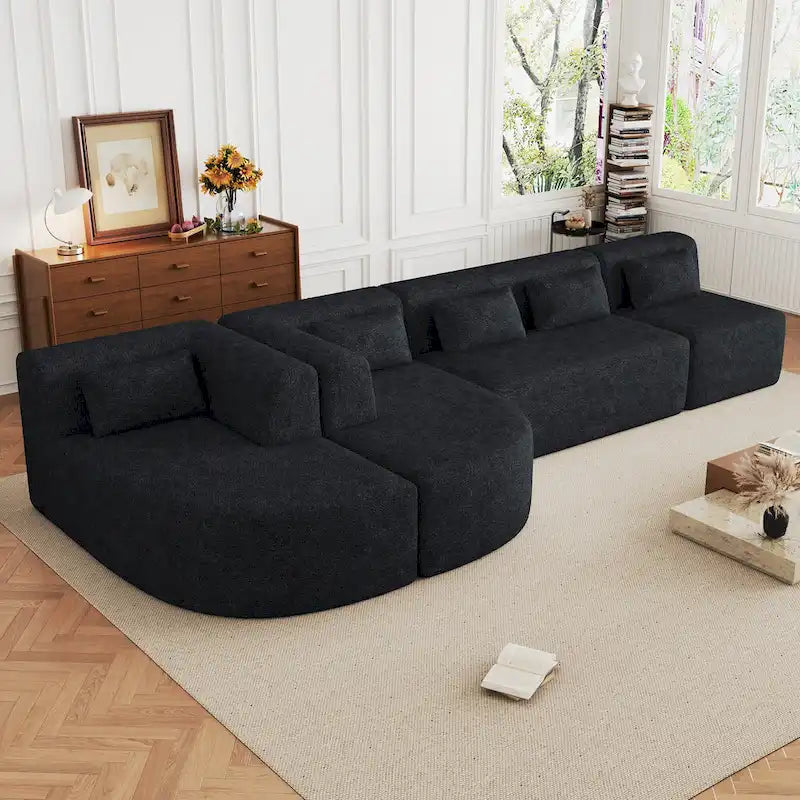 Upholstered Modular Sofa with 2 Curved Chaise Lounges and 5 Back Pillows, Free-Combination Sofa Couch for Living Room