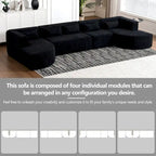 Upholstered Modular Sofa with 2 Curved Chaise Lounges and 5 Back Pillows, Free-Combination Sofa Couch for Living Room
