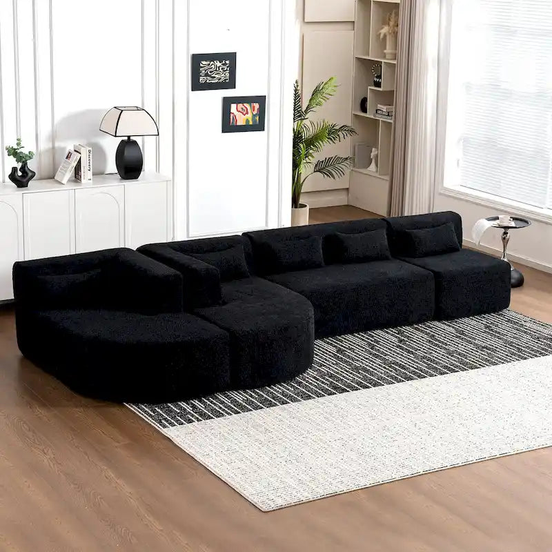 Upholstered Modular Sofa with 2 Curved Chaise Lounges and 5 Back Pillows, Free-Combination Sofa Couch for Living Room