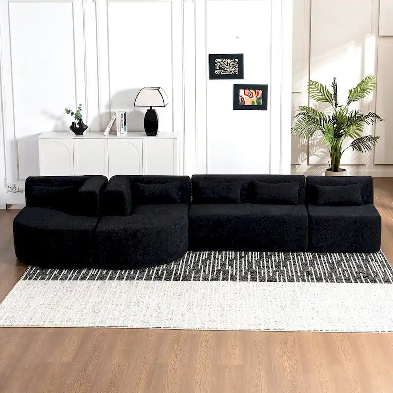 Upholstered Modular Sofa with 2 Curved Chaise Lounges and 5 Back Pillows, Free-Combination Sofa Couch for Living Room