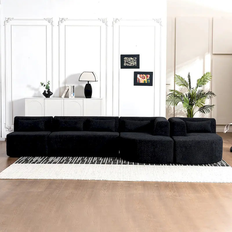 Upholstered Modular Sofa with 2 Curved Chaise Lounges and 5 Back Pillows, Free-Combination Sofa Couch for Living Room