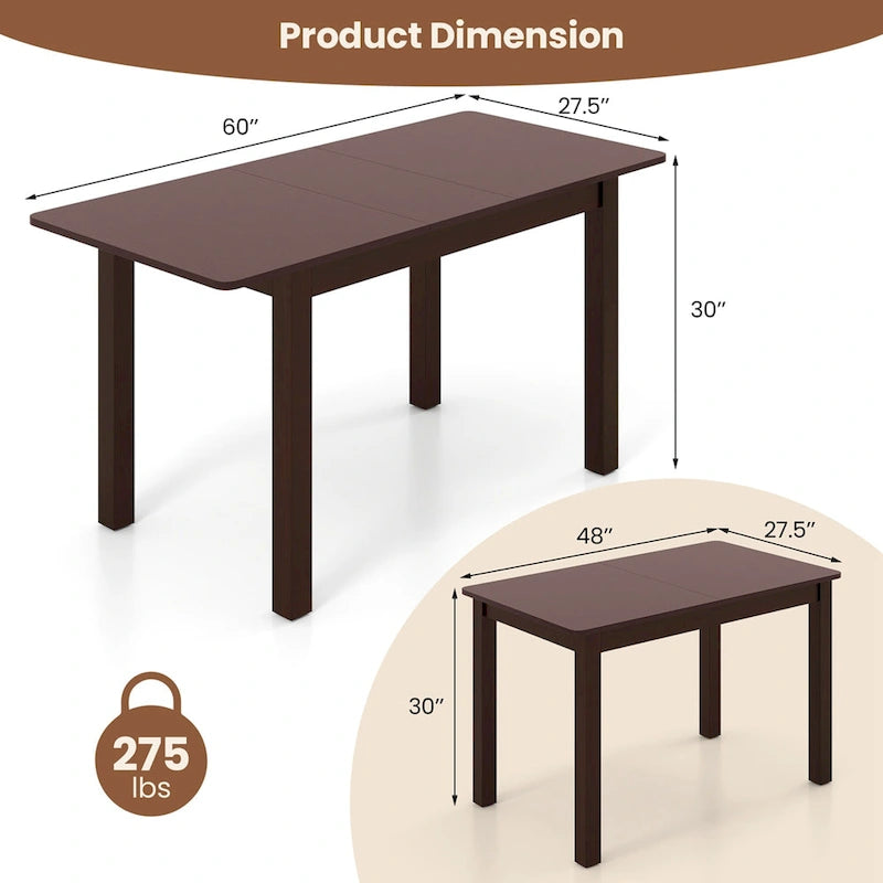 Costway Extendable Dining Table Folding Rubber Wood Table for 4 People - Cherry Color - See Details