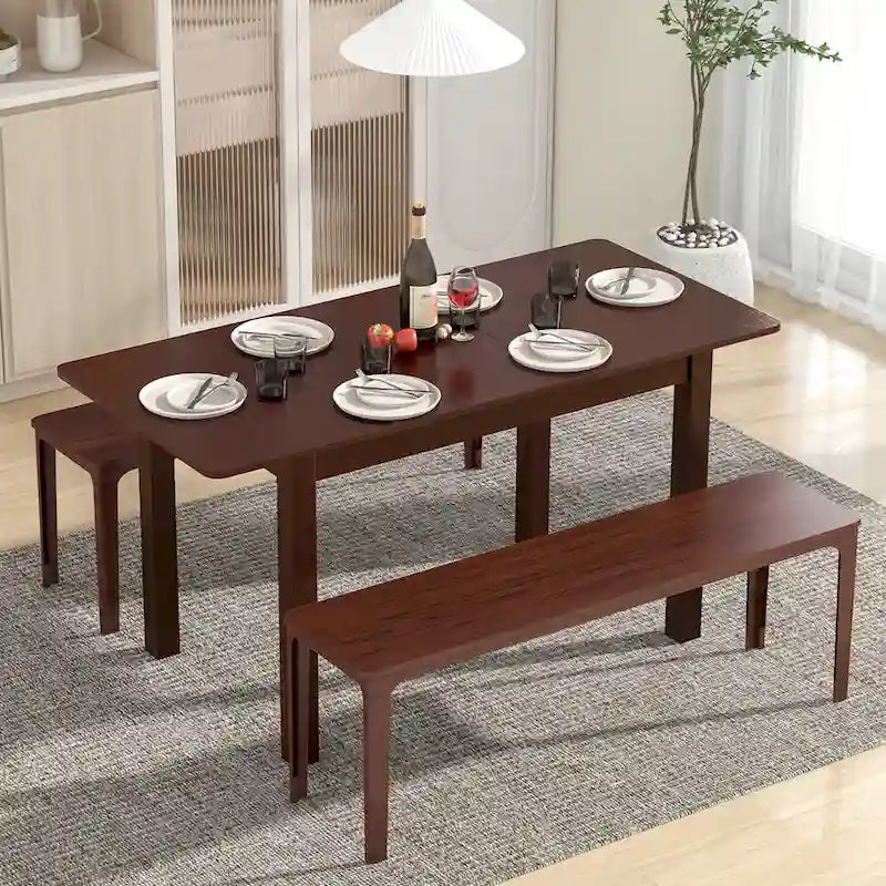 Costway Extendable Dining Table Folding Rubber Wood Table for 4 People - Cherry Color - See Details