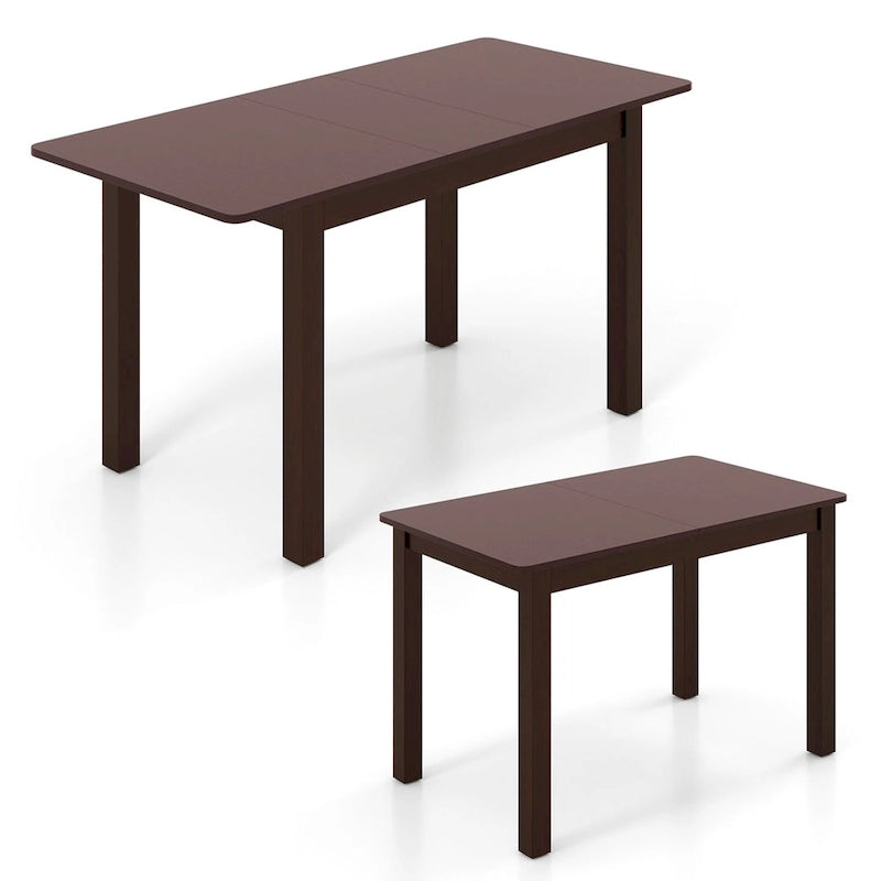 Costway Extendable Dining Table Folding Rubber Wood Table for 4 People - Cherry Color - See Details