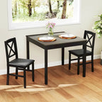 Costway 3 PCS Dining Table Set Wooden Square Kitchen Table with 2