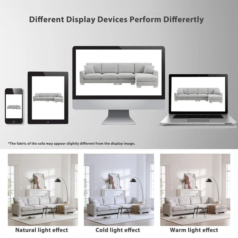 119 Chenille L-Shaped Sectional Sofa with Chaise Lounge and 2 Pillows