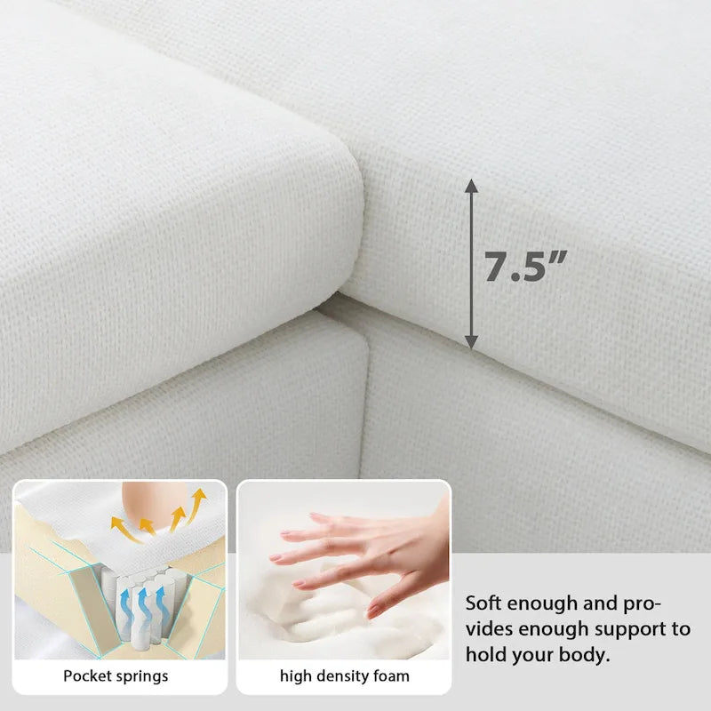 119 Chenille L-Shaped Sectional Sofa with Chaise Lounge and 2 Pillows