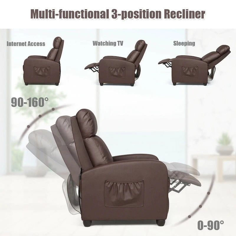 Gymax Massage Recliner Chair Single Sofa Padded Seat w/ Footrest