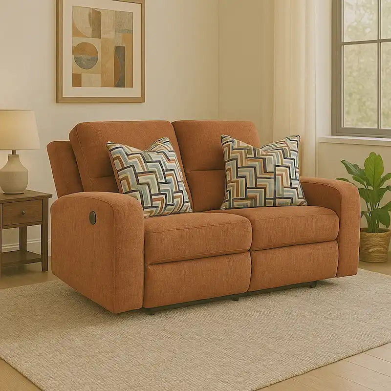 Recliner Loveseat, Orange Polyester, 2 Pillow 64 Inch - Spice Orange - Photo 1