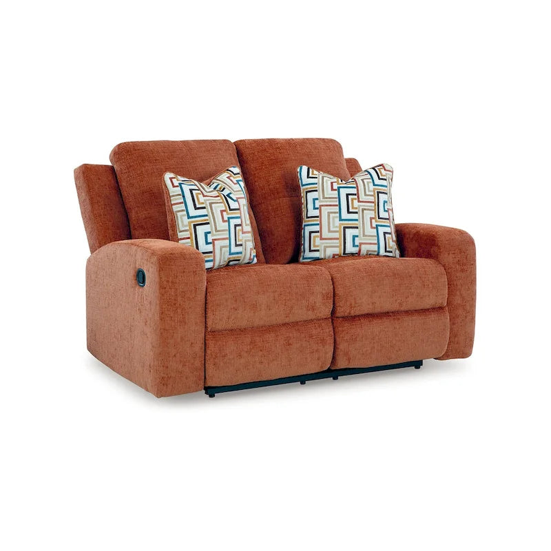 Recliner Loveseat, Orange Polyester, 2 Pillow 64 Inch - Spice Orange - Photo 2
