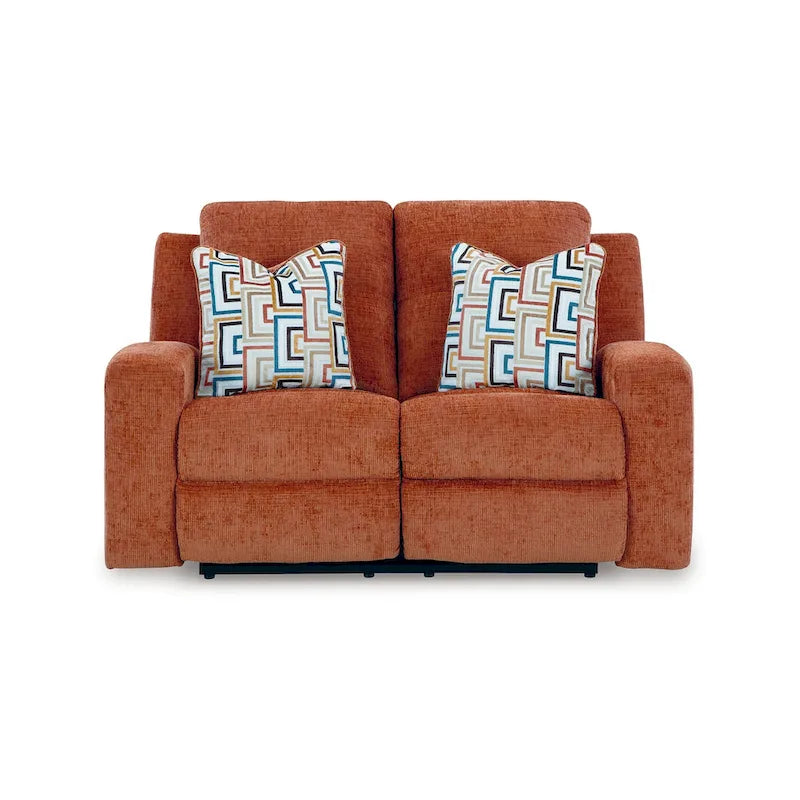 Recliner Loveseat, Orange Polyester, 2 Pillow 64 Inch - Spice Orange - Photo 3