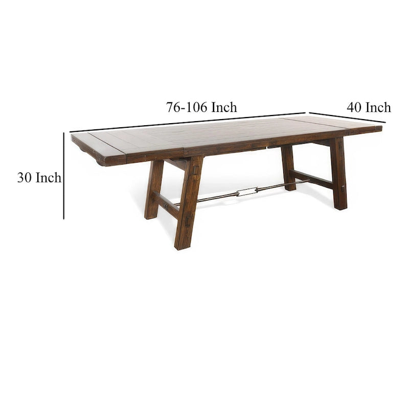 Reggie Extendable Table, Brown Mahogany Wood, Rectangular 76-106 Inch