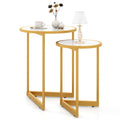 Gymax Round Nesting Side Table Set of 2 Stacking Coffee Tables w/ Faux