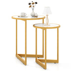 Gymax Round Nesting Side Table Set of 2 Stacking Coffee Tables w/ Faux