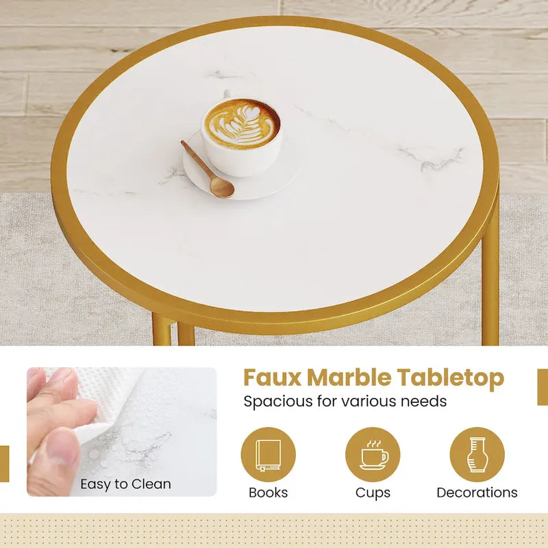 Gymax Round Nesting Side Table Set of 2 Stacking Coffee Tables w/ Faux