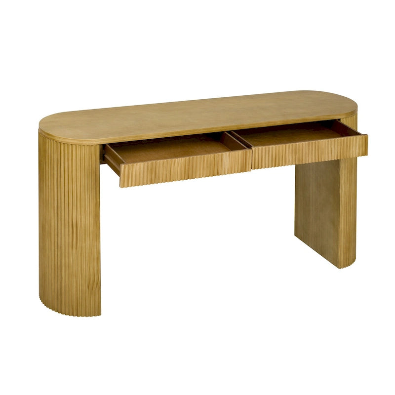 Modern Curved Console Table with Drawers, Long Sofa Side Table Narrow Entryway Table for Living Room Hallway