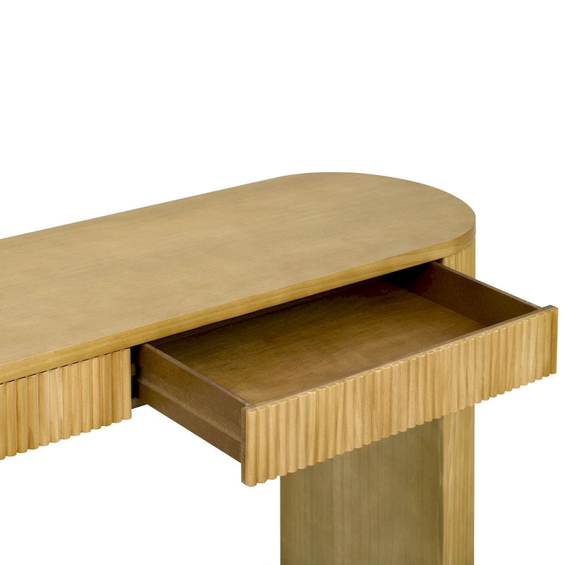 Modern Curved Console Table with Drawers, Long Sofa Side Table Narrow Entryway Table for Living Room Hallway