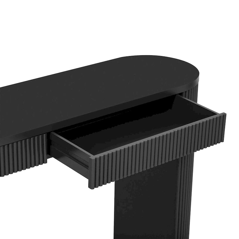 Modern Curved Console Table with Drawers, Long Sofa Side Table Narrow Entryway Table for Living Room Hallway