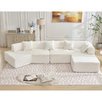 White 140 Oversized Boucle Upholstered L-Shaped Modular Sectional Sofa, 3-piece Free Combination, No Assembly Required