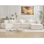 White 140 Oversized Boucle Upholstered L-Shaped Modular Sectional Sofa, 3-piece Free Combination, No Assembly Required