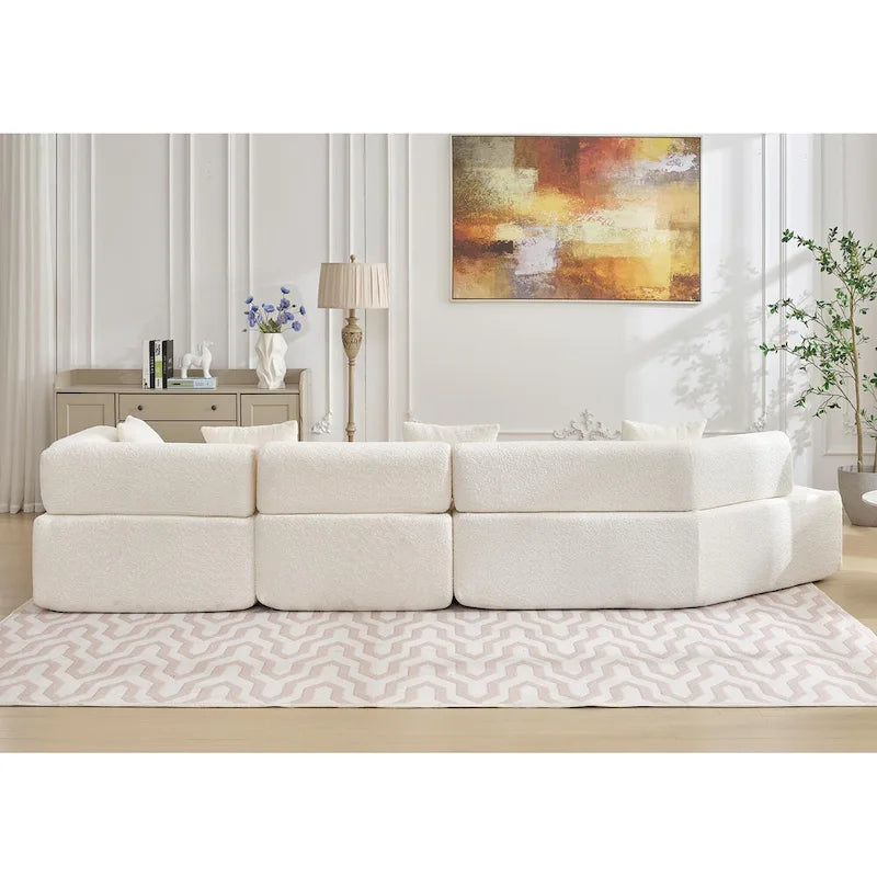 White 140 Oversized Boucle Upholstered L-Shaped Modular Sectional Sofa, 3-piece Free Combination, No Assembly Required