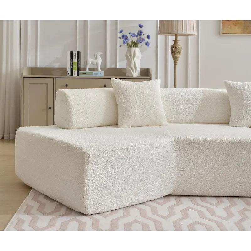 White 140 Oversized Boucle Upholstered L-Shaped Modular Sectional Sofa, 3-piece Free Combination, No Assembly Required