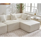 White 140 Oversized Boucle Upholstered L-Shaped Modular Sectional Sofa, 3-piece Free Combination, No Assembly Required