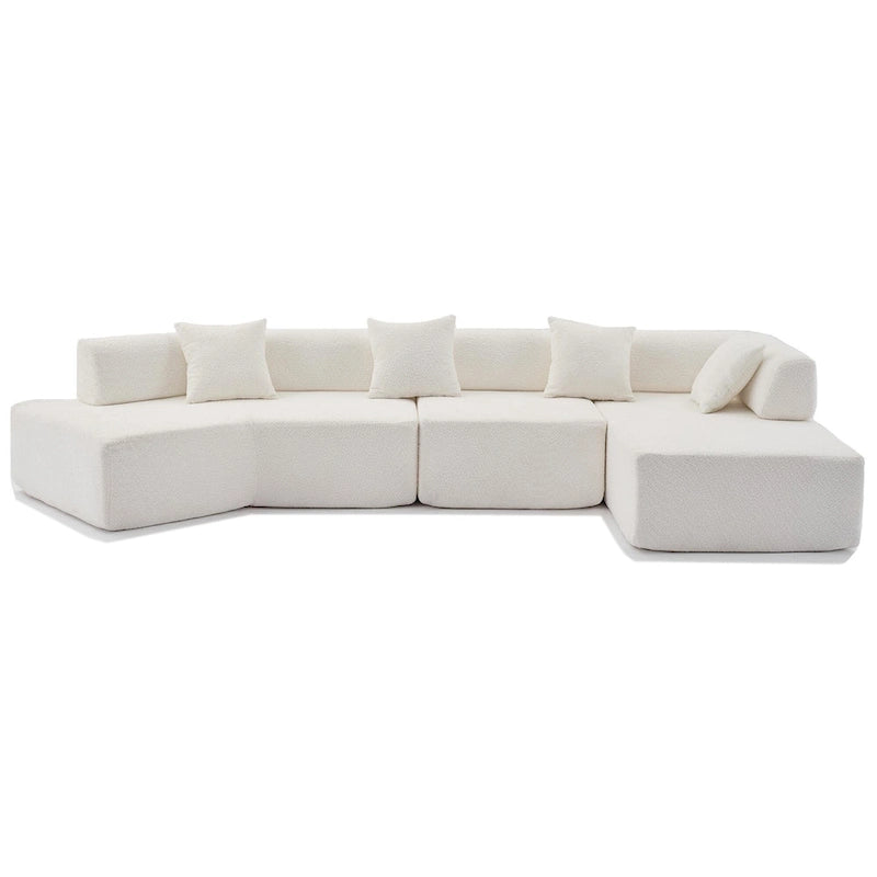 White 140 Oversized Boucle Upholstered L-Shaped Modular Sectional Sofa, 3-piece Free Combination, No Assembly Required