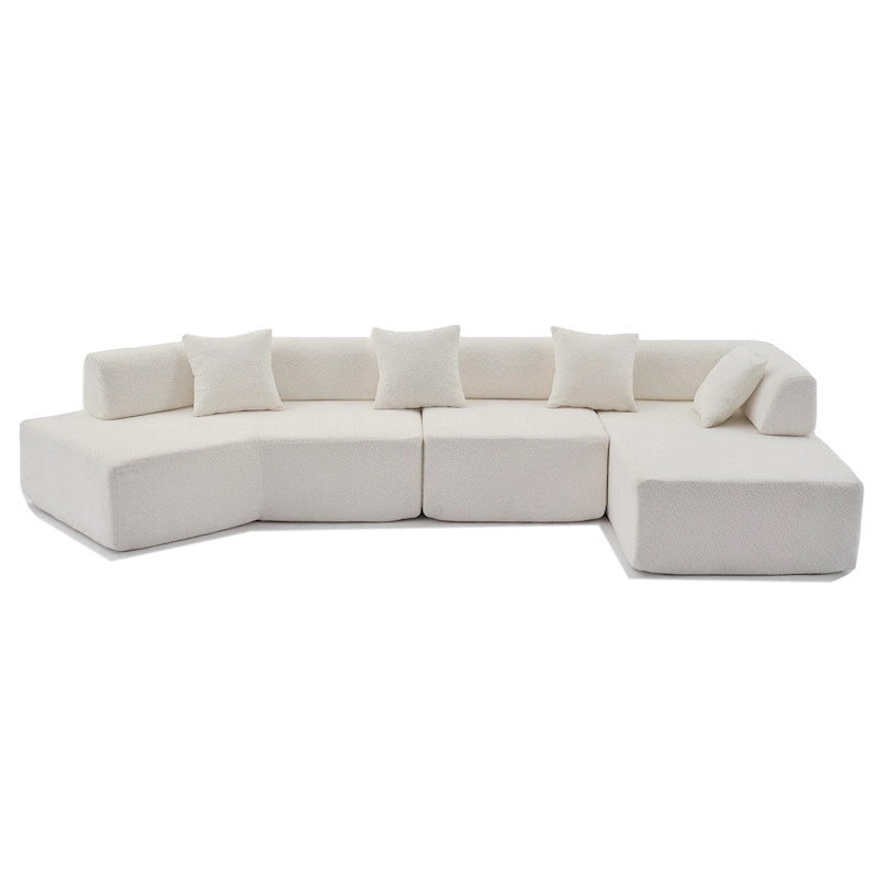 White 140 Oversized Boucle Upholstered L-Shaped Modular Sectional Sofa, 3-piece Free Combination, No Assembly Required