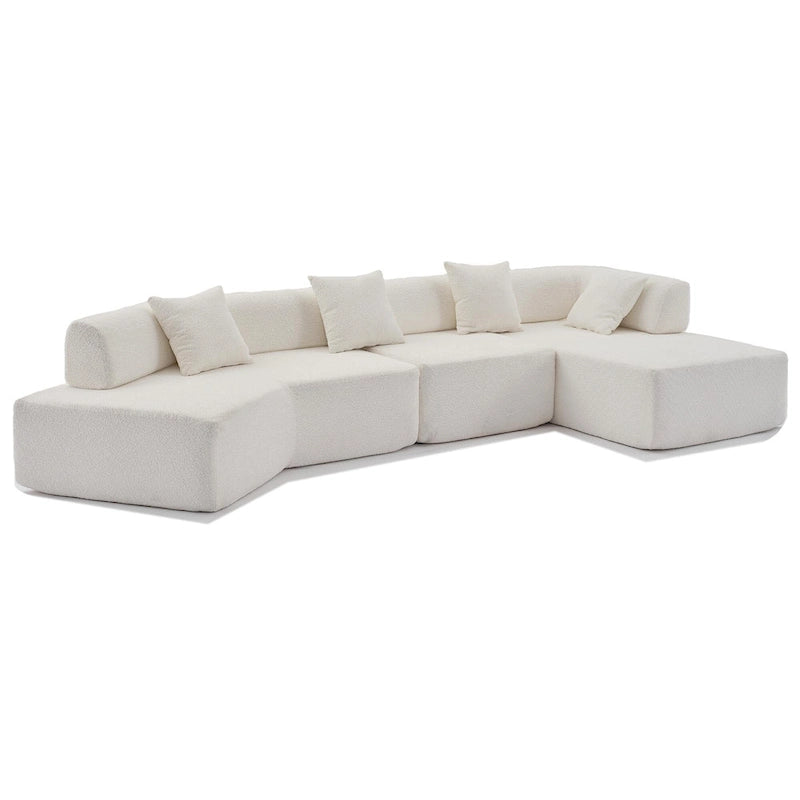 White 140 Oversized Boucle Upholstered L-Shaped Modular Sectional Sofa, 3-piece Free Combination, No Assembly Required
