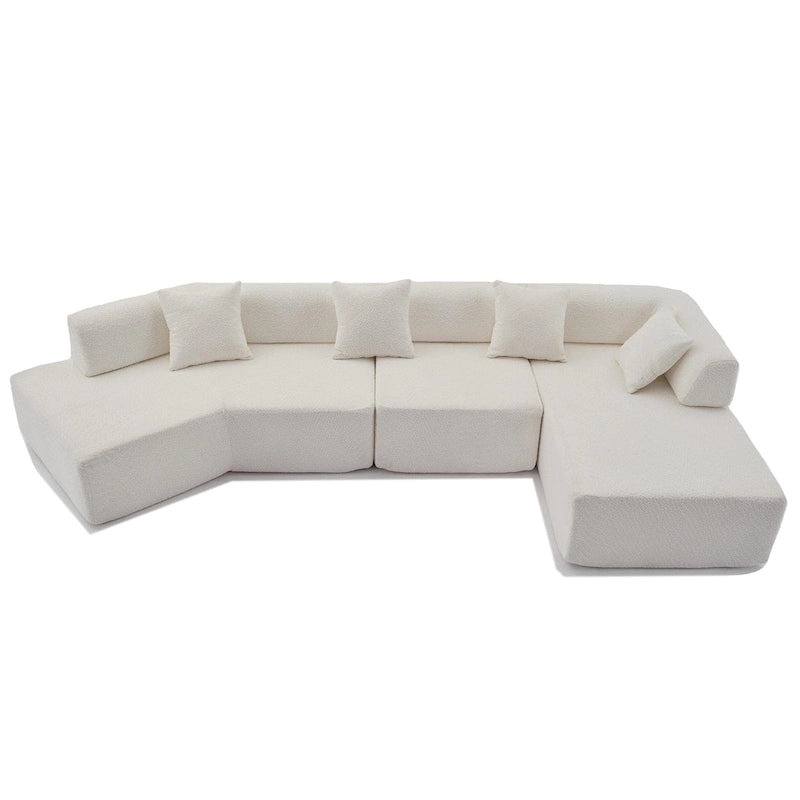 White 140 Oversized Boucle Upholstered L-Shaped Modular Sectional Sofa, 3-piece Free Combination, No Assembly Required