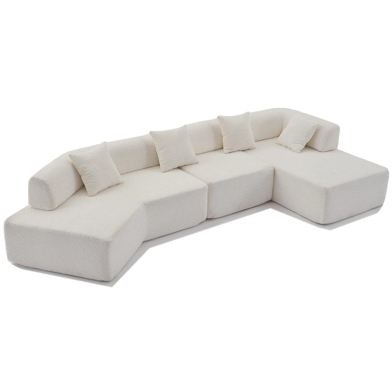 White 140 Oversized Boucle Upholstered L-Shaped Modular Sectional Sofa, 3-piece Free Combination, No Assembly Required