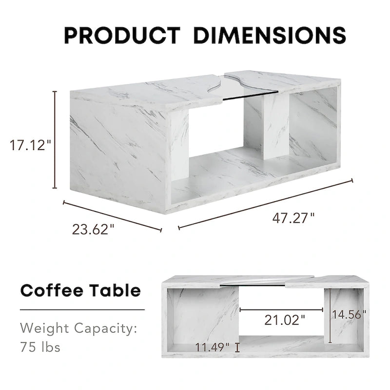 Kobe Modern Faux Marble Veneer Coffee Table with Shelf by Furniture of America