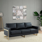 LeisureMod Lincoln Modern Upholstered Leather Sofa with Gold Frame - 83
