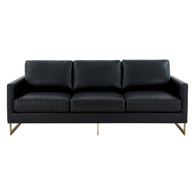 LeisureMod Lincoln Modern Upholstered Leather Sofa with Gold Frame - 83