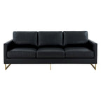 LeisureMod Lincoln Modern Upholstered Leather Sofa with Gold Frame - 83