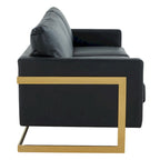 LeisureMod Lincoln Modern Upholstered Leather Sofa with Gold Frame - 83