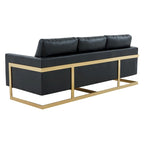 LeisureMod Lincoln Modern Upholstered Leather Sofa with Gold Frame - 83